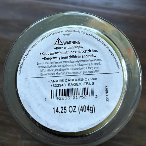 Yankee Candle Sage & Citrus Scented Soy 1 wick,refreshing,relaxing clean scent - Picture 3 of 6